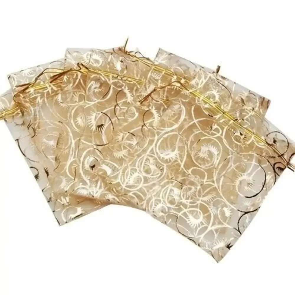 50 PCS Premium Organza Gold Drawstring Bags Wedding Favor Parties Jewlery Gifts